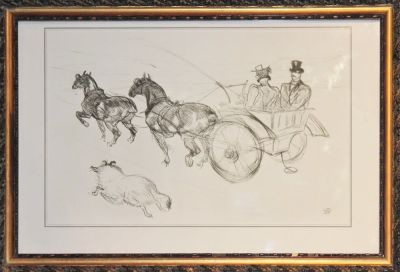Henri Toulouse Lautrec (1864-1901). "Tandem", grafica offset postuma, cm 31x47, firma monogramma 