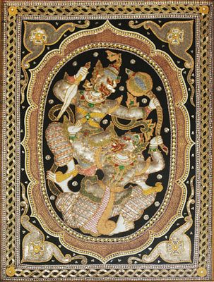 Arazzo. "senza titolo", arazzo Birmano Thailandese, cm 87x62, in cornice