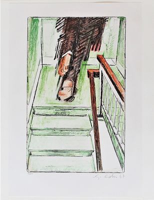 Giancarlo Colli (1931). "In cima alla scala", litografia ritoccata, cm 48x33, es. 46/150, firma 
