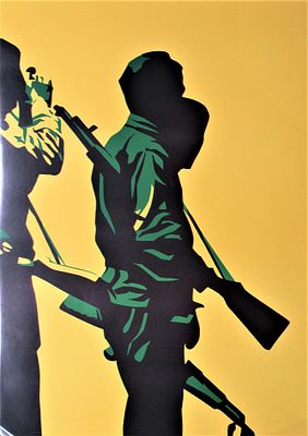 Bernard Rancillac (1931). "soldats", serigrafia, cm 80x56, firma, es. 105/150