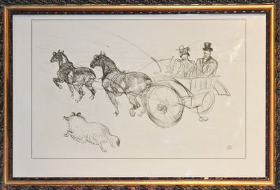 Henri Toulouse Lautrec (1864-1901). "Tandem", grafica offset postuma, cm 31x47, firma monogramma 