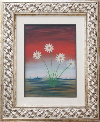 Autore Sconosciuto. "senza titolo", olio su vetro, cm 35x25, firma, eseguito nel 1975, in cornice