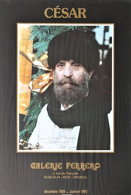 C&eacute;sar Baldaccini (1921-1998). "Galerie Ferrero", manifesto, cm 76x55, firma e dedica, eseguita 