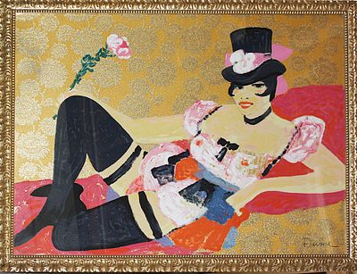 Salvatore Fiume (1915-1997). "senza titolo", serigrafia su broccato, cm 140x100, firma, es. 59/150