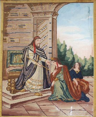 Ricamo. "senza titolo", ricamo realizzato a mano a piccolo punto con collage di parti dipinte 