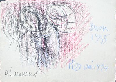 Autore sconosciuto. "senza titolo", tecnica mista su carta, cm 50x36, firma, eseguita nel 1995