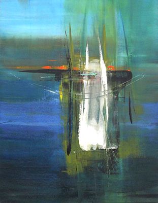 Alberto Saka (1965). "Laguna", olio su tela, cm 90x114, eseguito nel 2016, firma