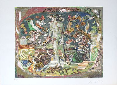 Sandro Chia (1946). "Oggetti che salgono", litografia, foglio cm 70x90, firma, eseguita nel 1993 