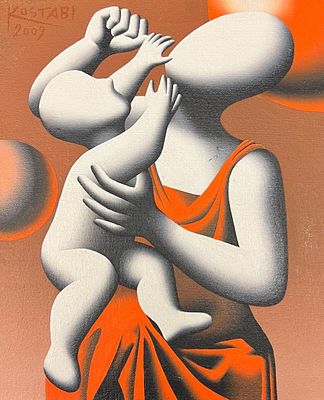 Mark Kostabi “Power play” 2009 - Mark Kostabi (1960) “Power play” 2009 Oil on canvas, 30 x 25 cm 