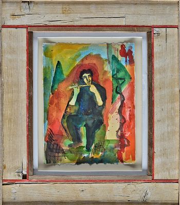 Sandro Chia “Figura flautista” - Sandro Chia (1946)“Figura flautista”Tecnica mista su carta, cm 