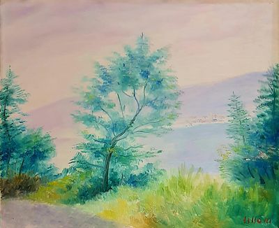 Umberto Lilloni “Paesaggio sul lago Maggiore” 1969 - Umberto Lilloni (1898-1980)“Paesaggio sul 