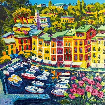Athos Faccincani “Portofino e luce sul porto” - Athos Faccincani (1951)“Portofino e luce sul 