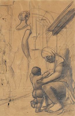 Mario Sironi “Madre con Bambino -€ Studi di figure e Architetture” 1925 - Mario Sironi 