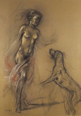 Alberto Sughi “Nudo di ragazza con cane” 1982 - Alberto Sughi (1928-€2012)“Nudo di ragazza con 