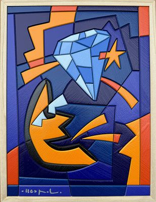 Ugo Nespolo “Moon Shine” - Ugo Nespolo (1941)“Moon Shine”Acrilici su Hdf, cm 24x18Firma in basso a 