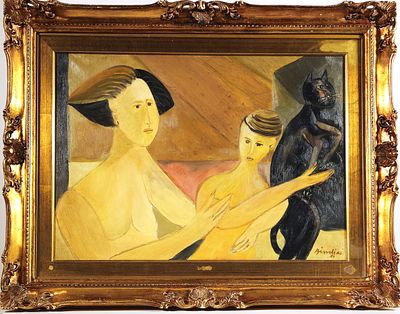 Remo Brindisi “Maternit&agrave;” 1951 - Remo Brindisi (1918-1966)“Maternit&agrave;” 1951Olio su tela, cm 