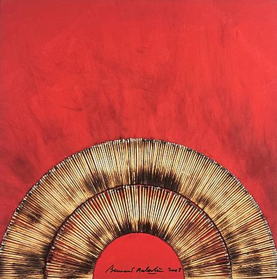 Bernard Aubertin “Dessin de feu sur table rouge” 2008 - Bernard Aubertin (1934-2015)“Dessin de feu 