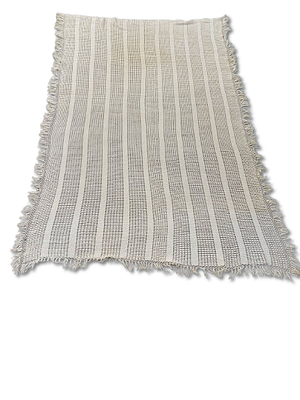 Lace Quilt. Handmade lace quilt with fringe. Signs of use and iron.