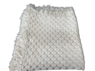 Lace Towel with Fringe. Handmade lace towel with fringe all around. Signs of use.