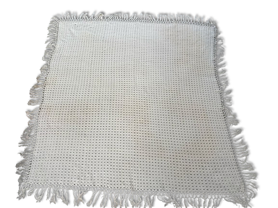 Lace Towel with Fringes. Handmade lace towel with fringe all around.Signs of use and iron marks.