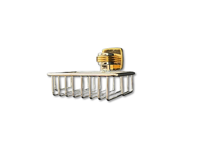 Soap Dish. Soap dish in chromed stainless steel for wall mounting. Details in golden brass.