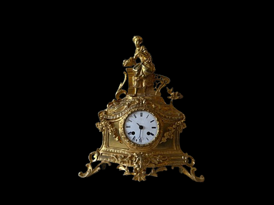 French Table Clock. Napoleon III
gilded bronze, relief and chiseled
Roman numerals on enamel