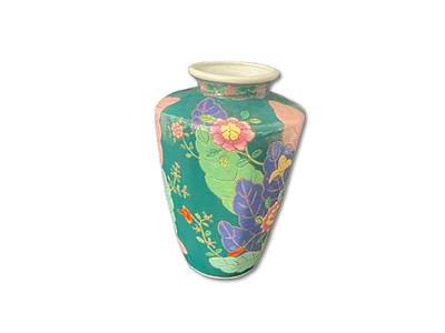 Jarra Louça Chinesa. Jarra de Louça Chinesa com padrão floral. Ornamentação de consolas