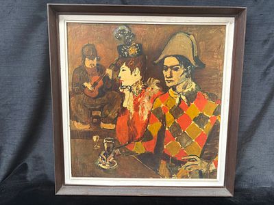 Painting Stylized with Moldurarte wooden frame. Signs of use. Undated and unsigned.