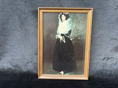 Portrait. Realistic portrait of a female figure with a wooden frame. Undated and unsigned. Signs