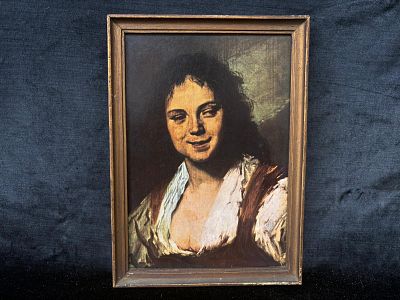 Portrait. Psychological portrait of a female figure, with a wooden frame. Signs of wear.