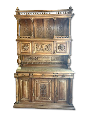 China Cabinet. Classic walnut cabinet made up of two sections. Lower section with two doors and 