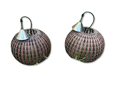 Suspension Lighting. Set consisting of two units of wicker ceiling suspension lights.