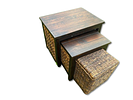 Set of Side Tables. Set of 3 nesting tables made of wood and rattan. Signs of use.Image - 2