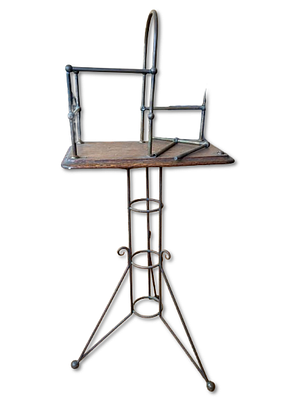 Vintage Bookcase. Vintage bookcase in oxidized brass with wooden top. It has broken parts and a 