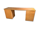 Desk. Beech desk with drawers and door. Top with stains and signs of use.Image - 2