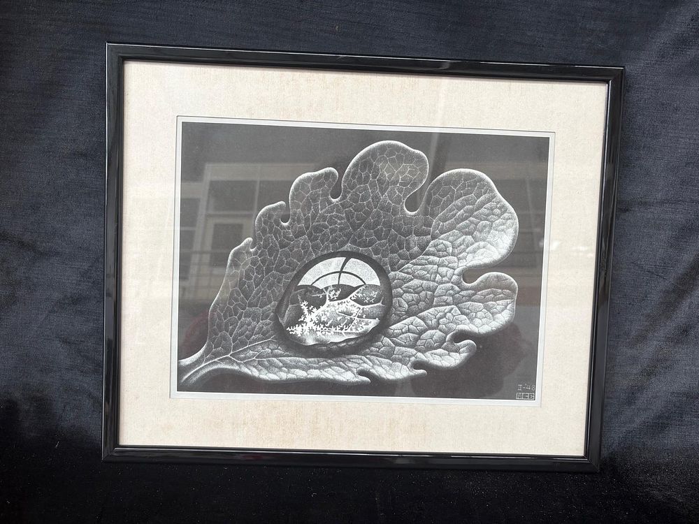 Screen Print. Silkscreen title "Dewdrop" dated 1948. With black lacquered wooden frame. Signs of use.