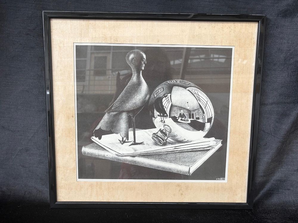 Screen Print. Silkscreen title "Still life with Spherical Mirror" dated 1934. With black 