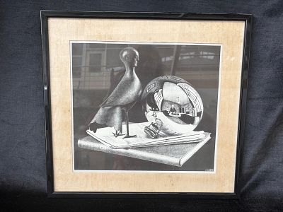 Screen Print. Silkscreen title "Still life with Spherical Mirror" dated 1934. With black 