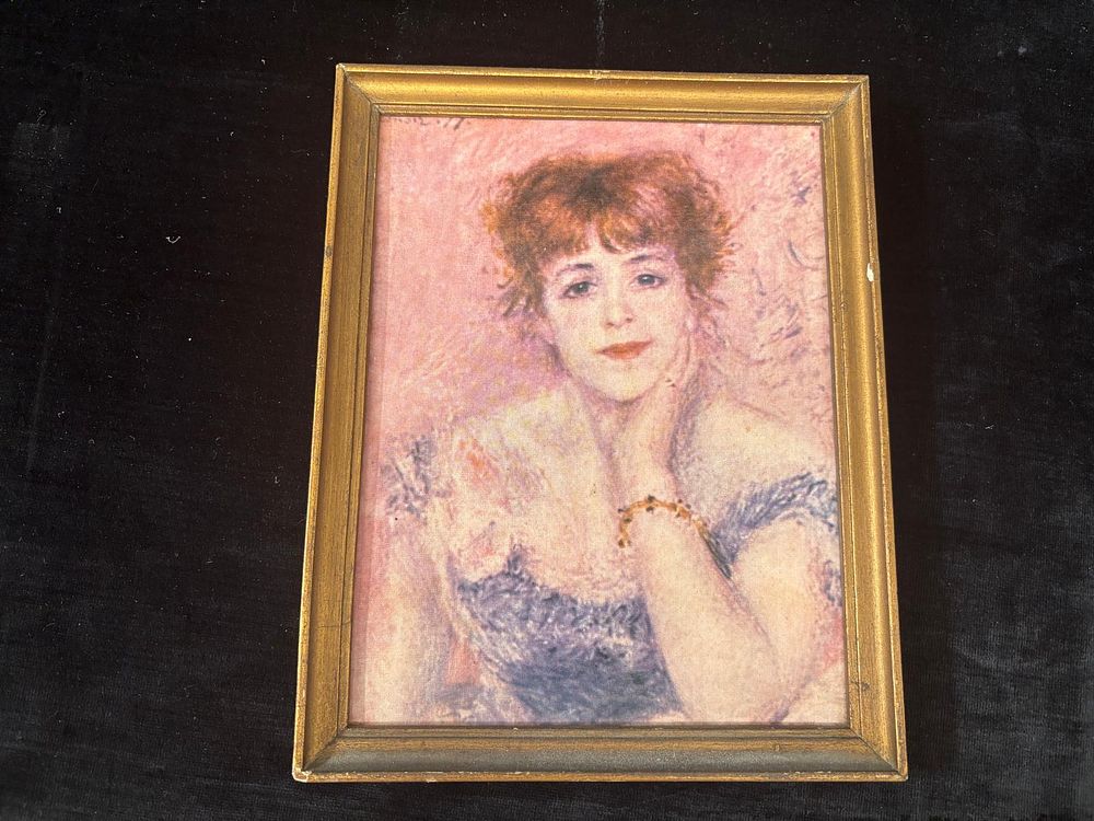 Screen Print. Realistic portrait of a female figure with a wooden frame. Undated and unsigned. 