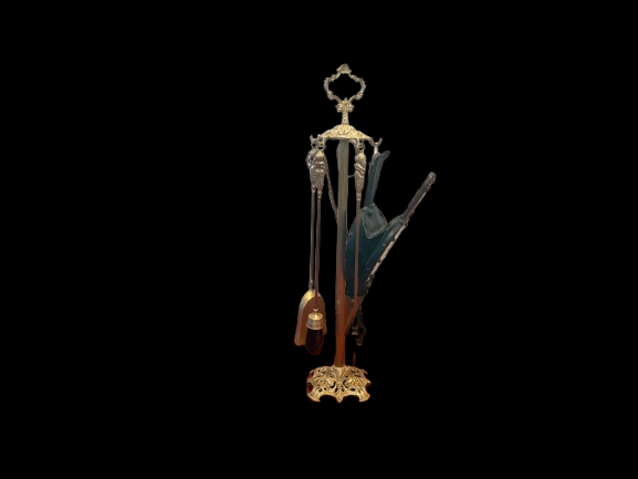 Fireplace Accessories. Fireplace accessories in French bronze consisting of 5 pieces for 