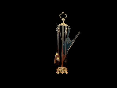 Fireplace Accessories. Fireplace accessories in French bronze consisting of 5 pieces for 