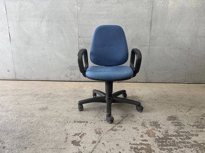 Office chair. Swivel office chair with seat and back upholstered in blue fabric. Signs of wear.