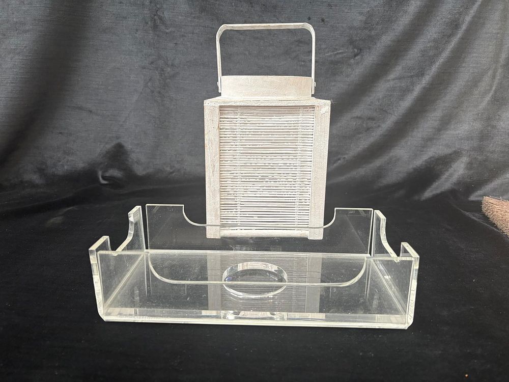 Acrylic Flashlight and Box Set. Set consisting of a wooden lantern with a glass cup and candle. 