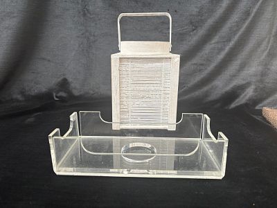 Acrylic Flashlight and Box Set. Set consisting of a wooden lantern with a glass cup and candle. 