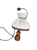 Table Lamp. Wooden lampshade with fringed fabric shade. Signs of use.Image - 1
