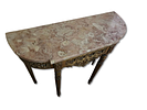 Console table with gold-painted wooden legs and carved woodwork. Marble top. Signs of use.Image - 3