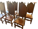 Dining Chairs. Set of 8 antique wooden chairs with leather seats and backs. Signs of wear.Image - 4