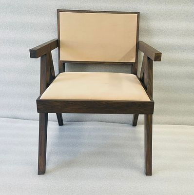 Armchair. Wooden armchair with fabric seat and back. May be used outdoors. Signs of use.