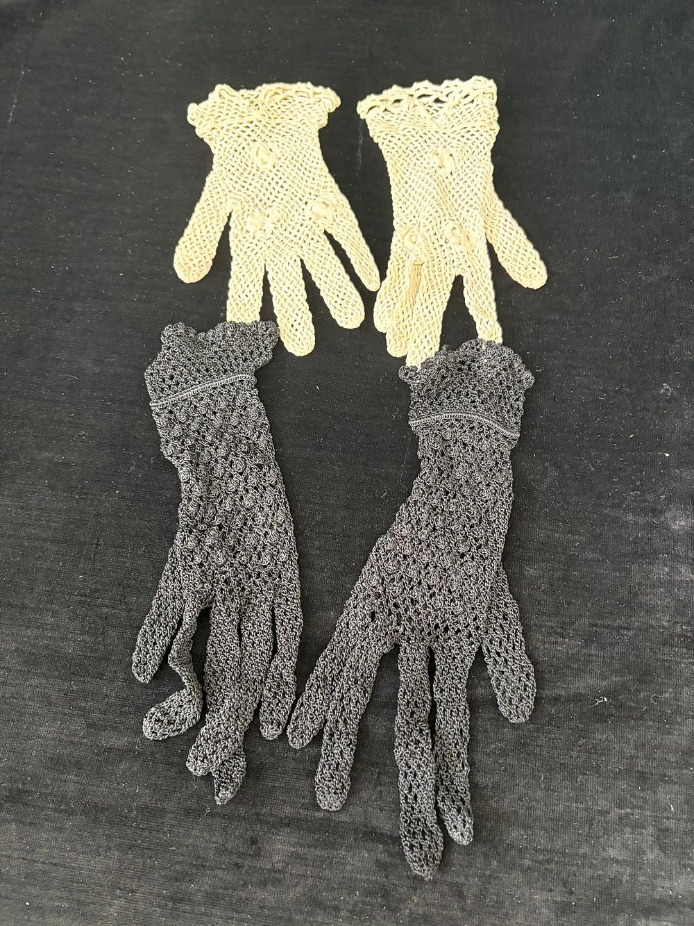 Set of 2 Pairs of Lace Gloves. Signs of use.