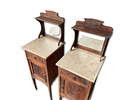Pair of Empire Bedside Tables. Pair of empire style bedside tables with marble top and inlaid Image - 1